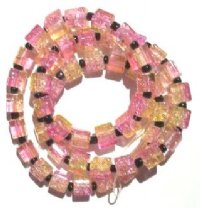 50 6x6mm Pink & Pineapple Crackle Cube Beads